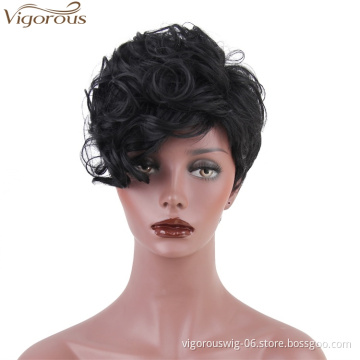 Vigorous Curly Wave Pixie Cut Wig for African American Women High Temperature Natural Black Short Synthetic Wig